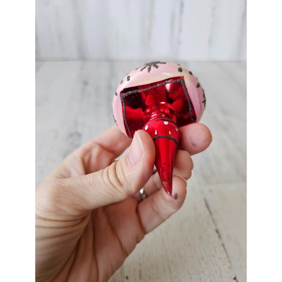 Antique Italy topper glass ornament red metallic glitter unique Xmas tree - Picture 9 of 10